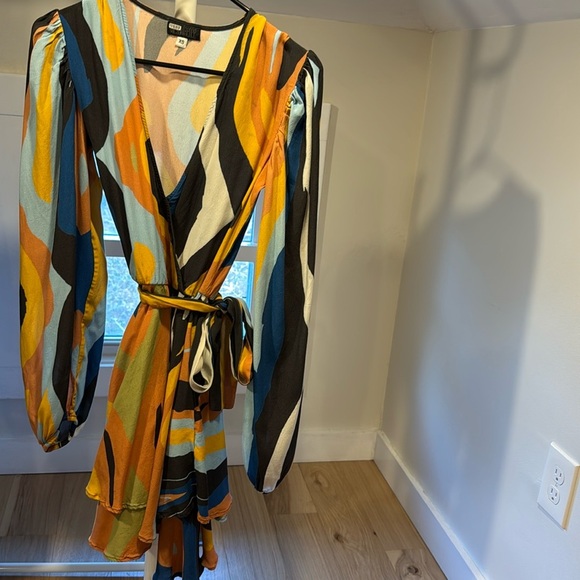 MEGAN RENEE TABITHA STYLE COLORFUL PRINT DRESS RUFFLE PUFF SLEEVES, XS - Picture 2 of 3